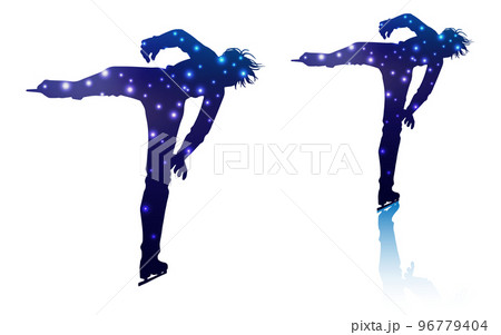 男子フィギュアスケーターのシルエット(キャメルスピン・キラキラバージョン) 男子フィギュアスケーターのシルエット(キャメルスピン・キラキラバージョン) 96779404