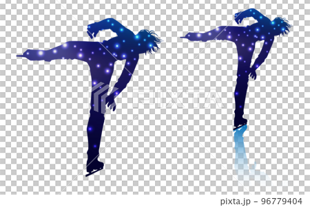 男子フィギュアスケーターのシルエット(キャメルスピン・キラキラバージョン) 男子フィギュアスケーターのシルエット(キャメルスピン・キラキラバージョン) 96779404