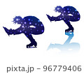 男子フィギュアスケーターのシルエット(シットスピン・キラキラバージョン) 96779406