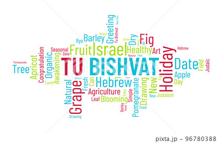 Tu Bishvat world cloud background. Environment awareness Vector illustration design concept. Tu Bishvat world cloud background. Environment awareness Vector illustration design concept. 96780388