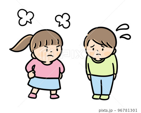 怒る女の子と反省している男の子 子供ケンカ 怒る女の子と反省している男の子 子供ケンカ 96781301
