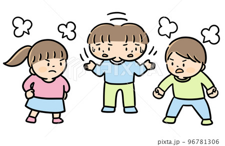 喧嘩をする子供達　仲裁をする友達 96781306