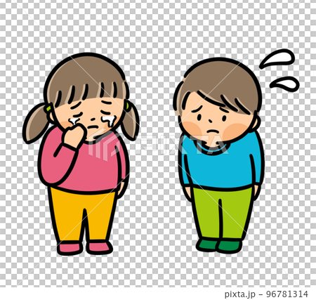 和朋友吵架後哭的女孩和道歉的男孩 96781314