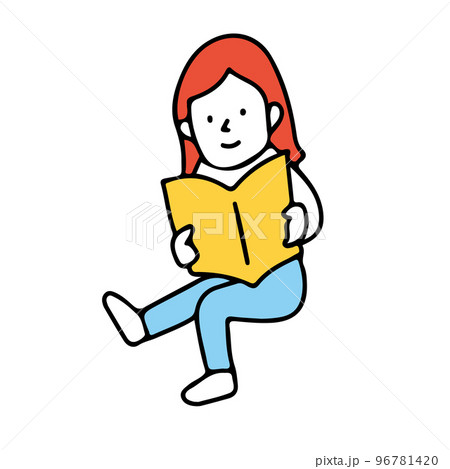 座って本を読む人 96781420