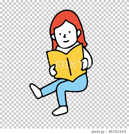座って本を読む人 96781420
