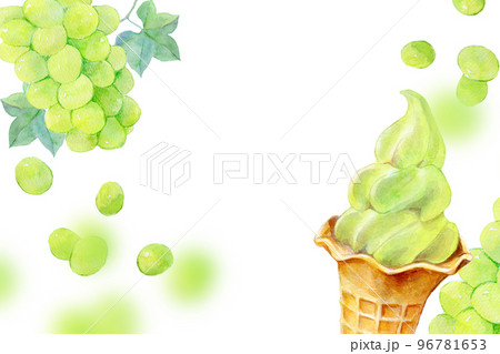 ソフトクリーム　マスカット味　水彩イラスト 96781653