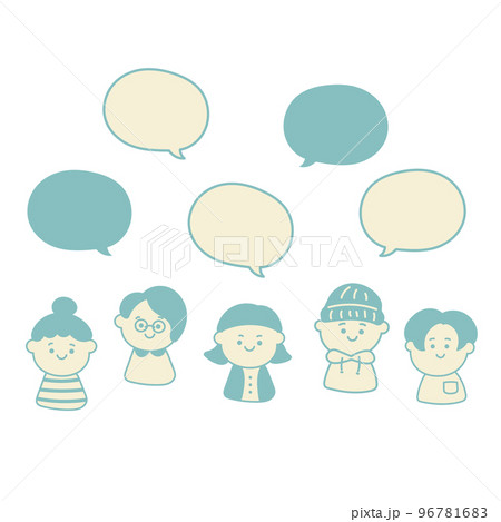 シンプルでかわいいふきだしと人物　イラスト素材セット 96781683