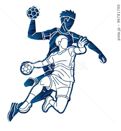 Group of Handball Sport Male Players Team Men Mix Action Cartoon Graphic Vector 96781700