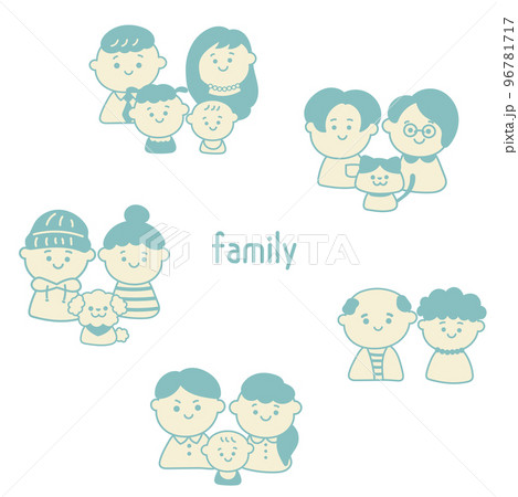 シンプルでかわいい様々な家族のイラスト素材セット 96781717