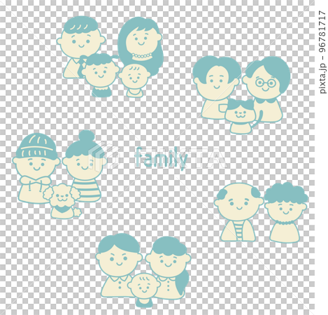 シンプルでかわいい様々な家族のイラスト素材セット 96781717