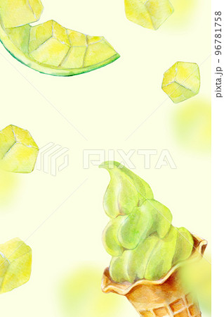 ソフトクリーム　メロン味　水彩イラスト 96781758