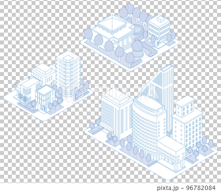 建物の立体的なイラスト. 街並みの景観. 線画のイラスト. 96782084
