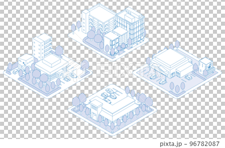 建物の立体的なイラスト. 街並みの景観. 線画のイラスト. 96782087