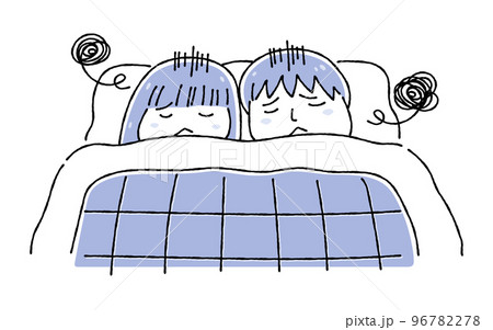 寝室が同室で不満がある様子の夫婦のイラスト_線画 96782278
