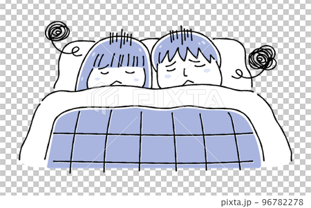 寝室が同室で不満がある様子の夫婦のイラスト_線画 96782278
