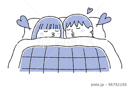 同じ布団で寝るラブラブな男女のイラスト(カップル・夫婦・同棲)_線画 同じ布団で寝るラブラブな男女のイラスト(カップル・夫婦・同棲)_線画 96782280