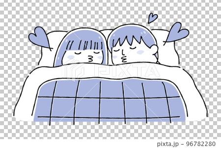 同じ布団で寝るラブラブな男女のイラスト(カップル・夫婦・同棲)_線画 同じ布団で寝るラブラブな男女のイラスト(カップル・夫婦・同棲)_線画 96782280