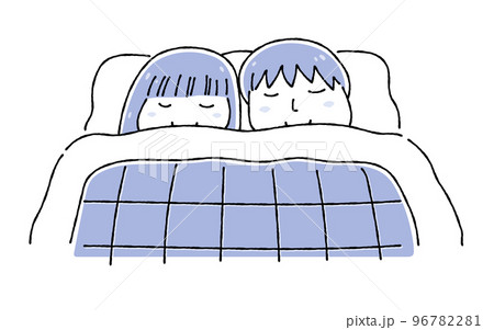 同じ布団で寝ている男女のイラスト(カップル・夫婦・同棲)_線画 同じ布団で寝ている男女のイラスト(カップル・夫婦・同棲)_線画 96782281