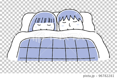 同じ布団で寝ている男女のイラスト(カップル・夫婦・同棲)_線画 同じ布団で寝ている男女のイラスト(カップル・夫婦・同棲)_線画 96782281