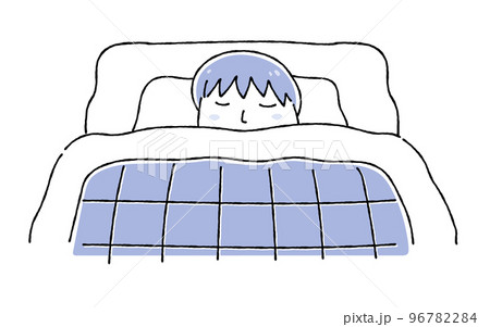 布団で眠る若い男性のイラスト_線画 布団で眠る若い男性のイラスト_線画 96782284