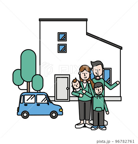 シンプルな住宅と4人家族のイラスト（Tタイプ） 96782761