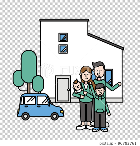 Illustration of a simple house and a family of four (T type) Illustration of a simple house and a family of four (T type) 96782761