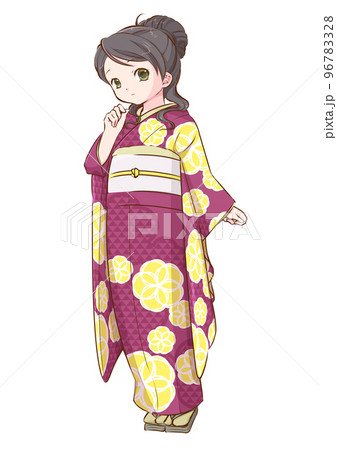 紫の振袖の女性-無表情 96783328