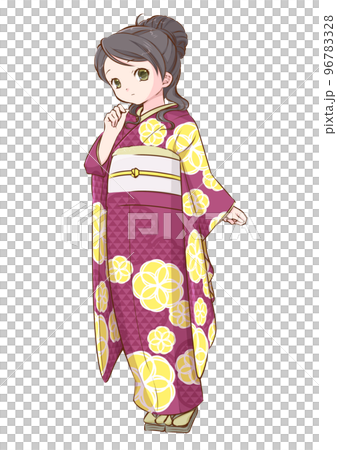 紫の振袖の女性-無表情 96783328