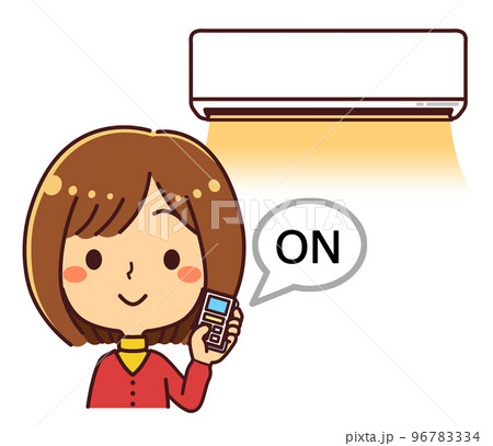 エアコンをONにする女性　イラスト素材 96783334