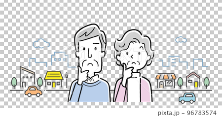 Vector illustration material: Thinking senior couple and city background 96783574