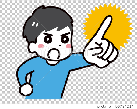 A young man in casual clothes pointing with a serious expression (upper body) 96784214