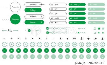 ウェブデザインで使えるベクターUI・ボタン・アイコンセット 96784315