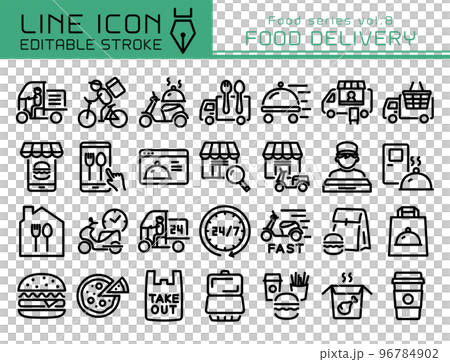 ラインアイコン　食べ物シリーズvol.8　フードデリバリー　出前 96784902