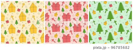 Set of Saint Nicholas Day or Sinterklaas Seamless Pattern with Gift Box and Christmas Template Background Hand Drawn Cartoon Flat Illustration 96785682