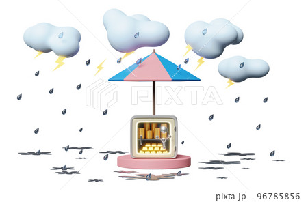 stage podium with safe box ,umbrella, cloud, drop rain water, thunder isolated. protection and security business banking, saving money concept, 3d illustration or 3d render stage podium with safe box ,umbrella, cloud, drop rain water, thunder isolated. protection and security business banking, saving money concept, 3d illustration or 3d render 96785856