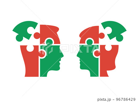 Head of man and woman from puzzle pieces. Vector icon. Head of man and woman from puzzle pieces. Vector icon. 96786429