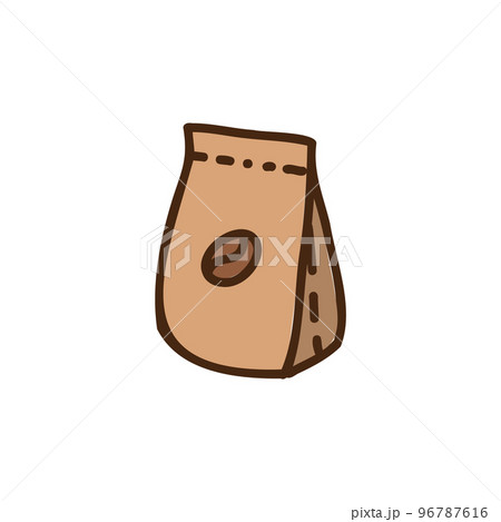 Coffee pack product. Package hand drawn cartoon illustration. Vector hand-drawn clip art 96787616