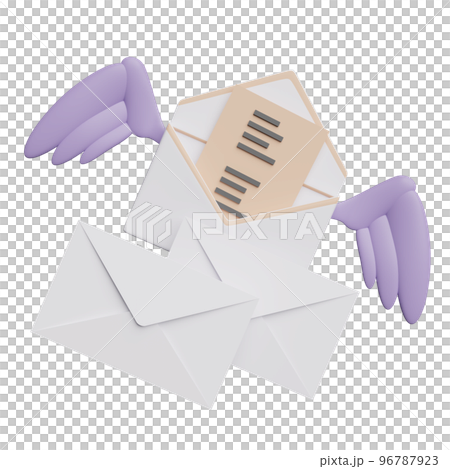 Flying open envelope with wings isolated. notify newsletter, online incoming email concept, 3d illustration or 3d render 96787923