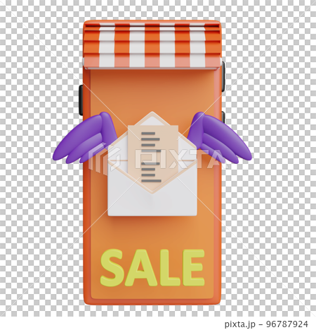 orange mobile phone,smartphone store front with flying open envelope wings, sale label tag isolated. notify newsletter, online promotion email concept, 3d illustration or 3d render orange mobile phone,smartphone store front with flying open envelope wings, sale label tag isolated. notify newsletter, online promotion email concept, 3d illustration or 3d render 96787924