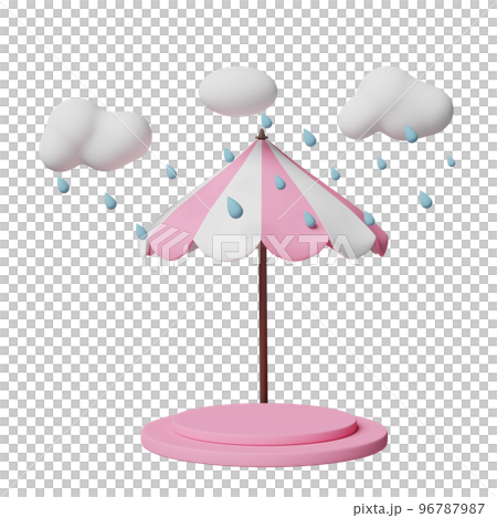 stage podium empty with umbrella, cloud, drop rain water isolated. protection and security concept, 3d illustration or 3d render 96787987