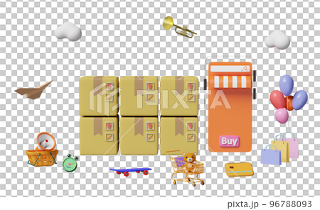 orange mobile phone, smartphone with store front, cart, paper bags, goods cardboard box, credit card, megaphone isolated. online shopping, search data concept, 3d illustration, 3d render orange mobile phone, smartphone with store front, cart, paper bags, goods cardboard box, credit card, megaphone isolated. online shopping, search data concept, 3d illustration, 3d render 96788093