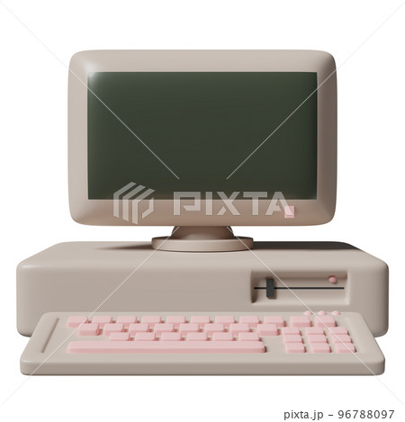 Old desktop computer monitor with blank screen, keyboard isolated. concept 3d illustration or 3d render Old desktop computer monitor with blank screen, keyboard isolated. concept 3d illustration or 3d render 96788097
