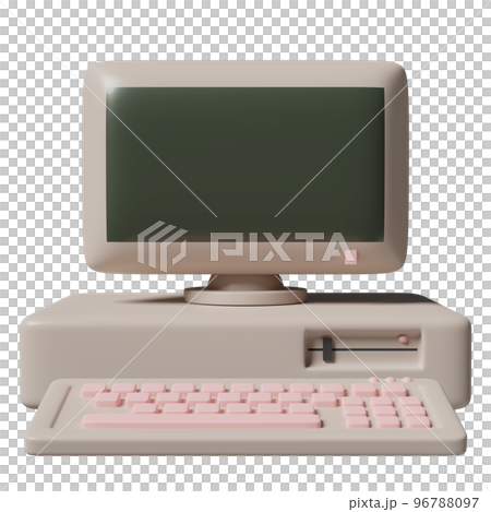Old desktop computer monitor with blank screen, keyboard isolated. concept 3d illustration or 3d render Old desktop computer monitor with blank screen, keyboard isolated. concept 3d illustration or 3d render 96788097