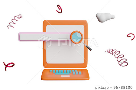 orange laptop computer monitor with blank search bar, magnifying glass, cloud isolated. minimal web search engine or web browsing concept, 3d illustration or 3d render orange laptop computer monitor with blank search bar, magnifying glass, cloud isolated. minimal web search engine or web browsing concept, 3d illustration or 3d render 96788100