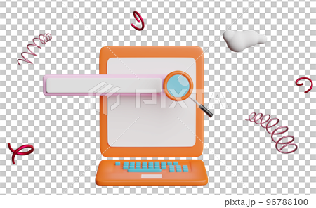 orange laptop computer monitor with blank search bar, magnifying glass, cloud isolated. minimal web search engine or web browsing concept, 3d illustration or 3d render orange laptop computer monitor with blank search bar, magnifying glass, cloud isolated. minimal web search engine or web browsing concept, 3d illustration or 3d render 96788100