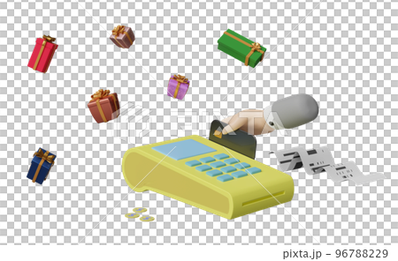payment machine or pos terminal with businessman hand holding credit card, electronic bill payment, invoice or paper check receipt, gift box isolated. 3d illustration or 3d render payment machine or pos terminal with businessman hand holding credit card, electronic bill payment, invoice or paper check receipt, gift box isolated. 3d illustration or 3d render 96788229