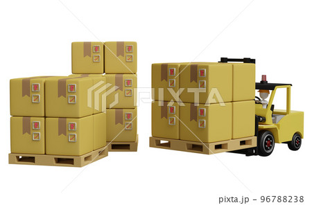 Stick man with forklift,goods cardboard box, pallet for import export isolated. logistic service concept, 3d illustration or 3d rendering Stick man with forklift,goods cardboard box, pallet for import export isolated. logistic service concept, 3d illustration or 3d rendering 96788238
