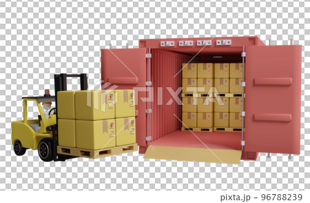 Stick man with shipping container for import export, forklift, goods cardboard box, pallet isolated. logistic service concept, 3d illustration or 3d rendering Stick man with shipping container for import export, forklift, goods cardboard box, pallet isolated. logistic service concept, 3d illustration or 3d rendering 96788239