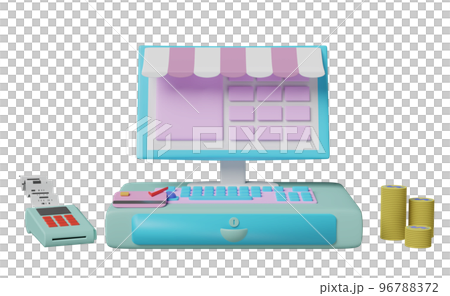 cash register machine with pos terminal, electronic bill payment, invoice or paper check receipt isolated. 3d illustration or 3d render cash register machine with pos terminal, electronic bill payment, invoice or paper check receipt isolated. 3d illustration or 3d render 96788372