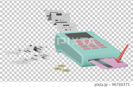 3d payment machine or pos terminal, electronic bill payment and credit card with invoice or paper check receipt, coin isolated. 3d render illustration 3d payment machine or pos terminal, electronic bill payment and credit card with invoice or paper check receipt, coin isolated. 3d render illustration 96788375